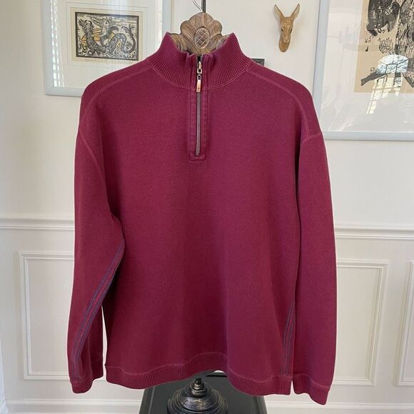 Tommy Bahama Reversible Burgundy Grey 1/4 Zip Pullover L - Picture 8 of 9